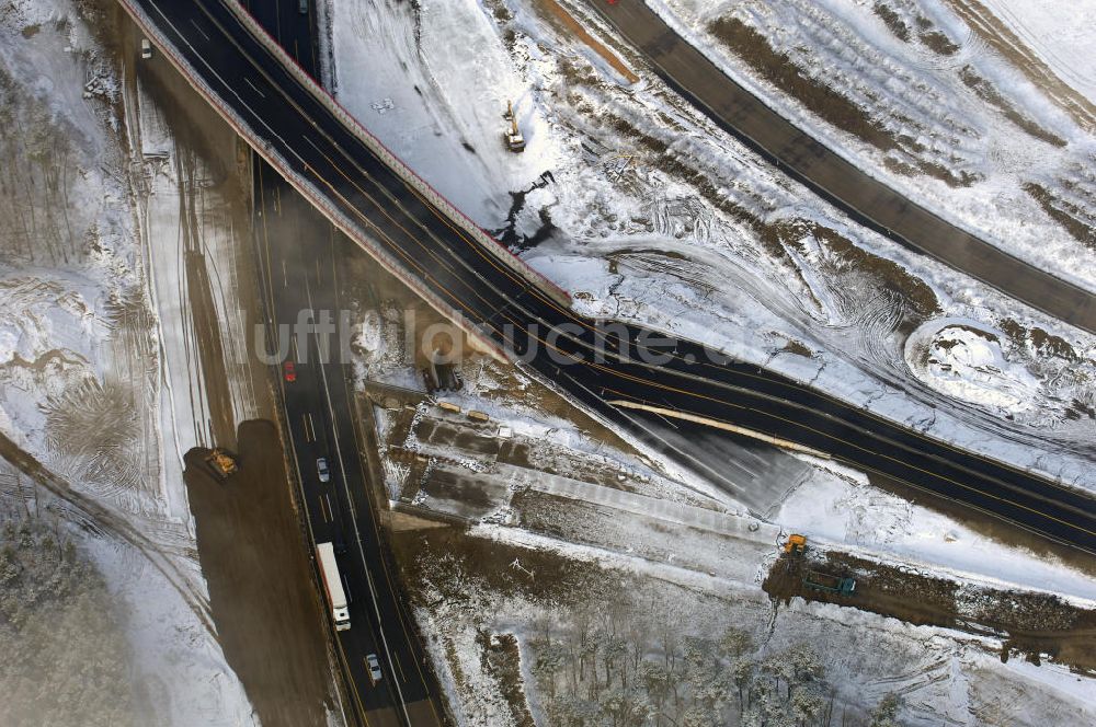 Nuthetal aus der Vogelperspektive: Baustelle vom Um- und Ausbau des Autobahndreieck Nuthetal (A 10 und A 115)