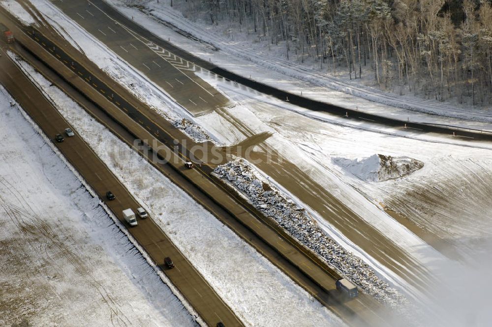 Luftaufnahme Nuthetal - Baustelle vom Um- und Ausbau des Autobahndreieck Nuthetal (A 10 und A 115)