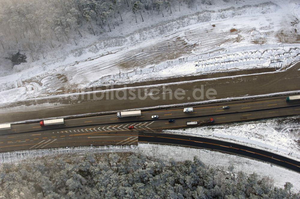 Nuthetal aus der Vogelperspektive: Baustelle vom Um- und Ausbau des Autobahndreieck Nuthetal (A 10 und A 115)