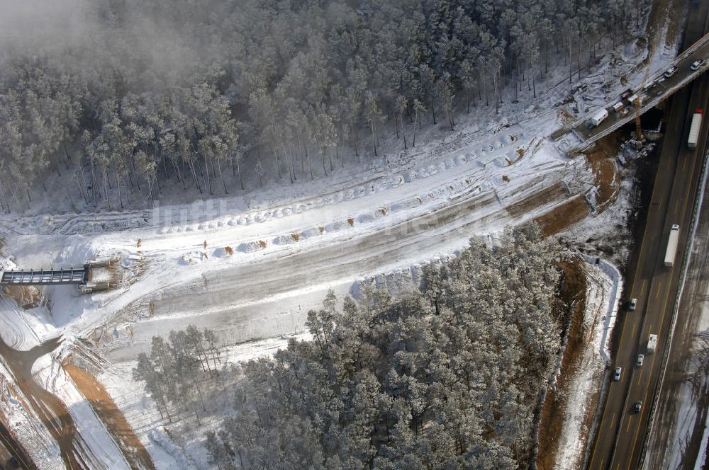 Luftaufnahme Nuthetal - Baustelle vom Um- und Ausbau des Autobahndreieck Nuthetal (A 10 und A 115)