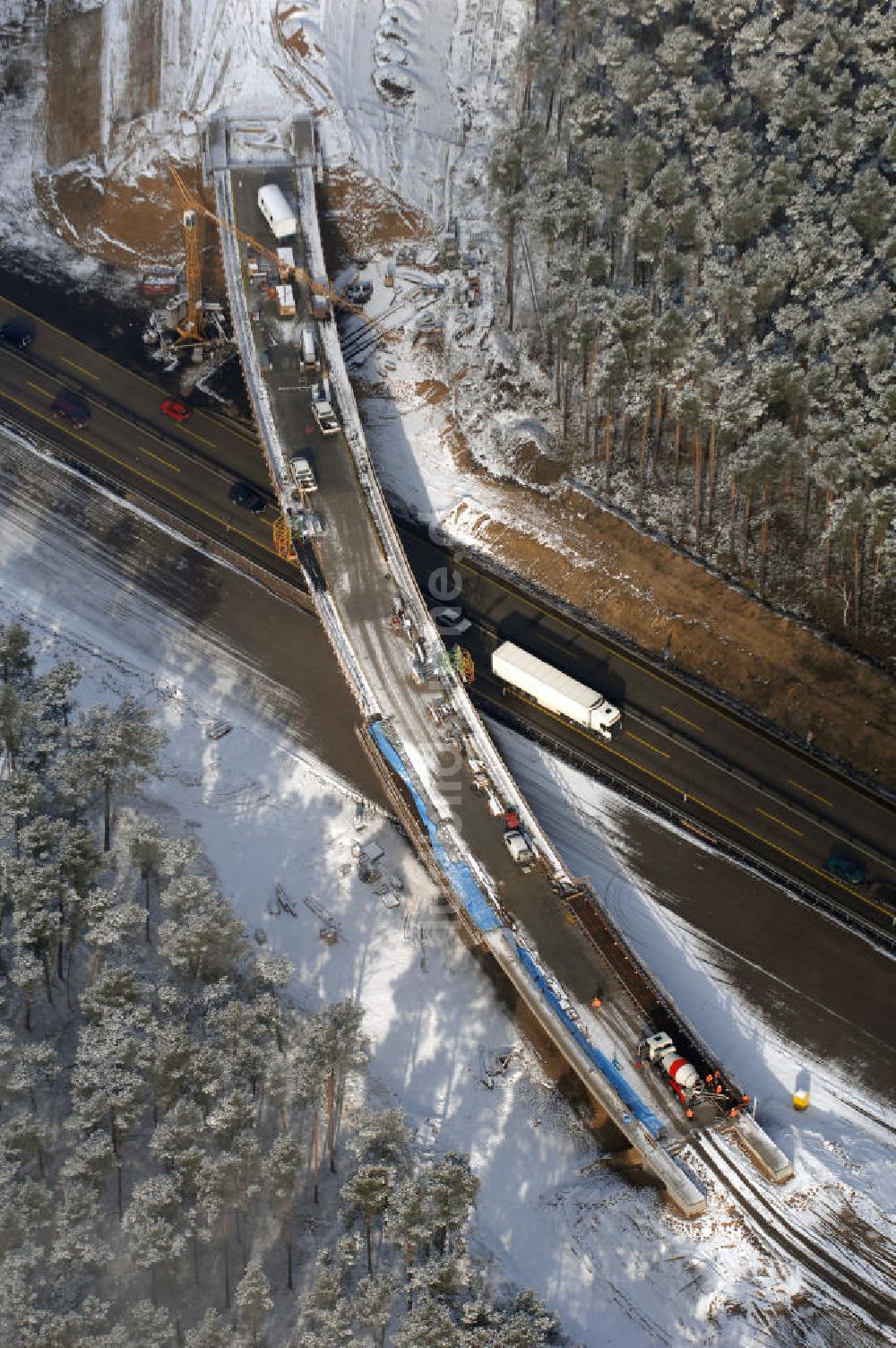 Nuthetal aus der Vogelperspektive: Baustelle vom Um- und Ausbau des Autobahndreieck Nuthetal (A 10 und A 115)