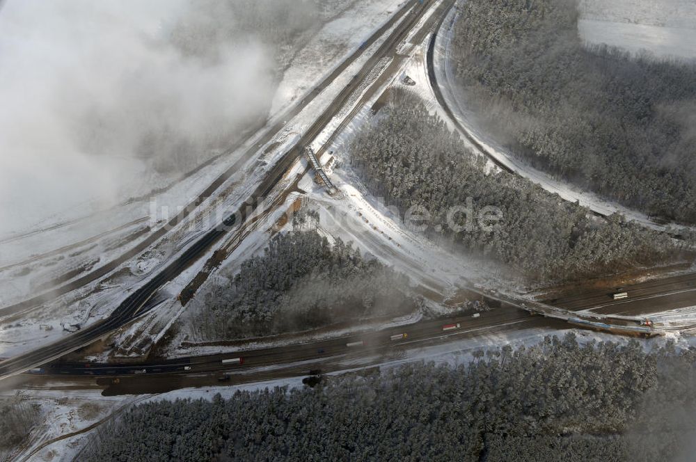 Nuthetal von oben - Baustelle vom Um- und Ausbau des Autobahndreieck Nuthetal (A 10 und A 115)