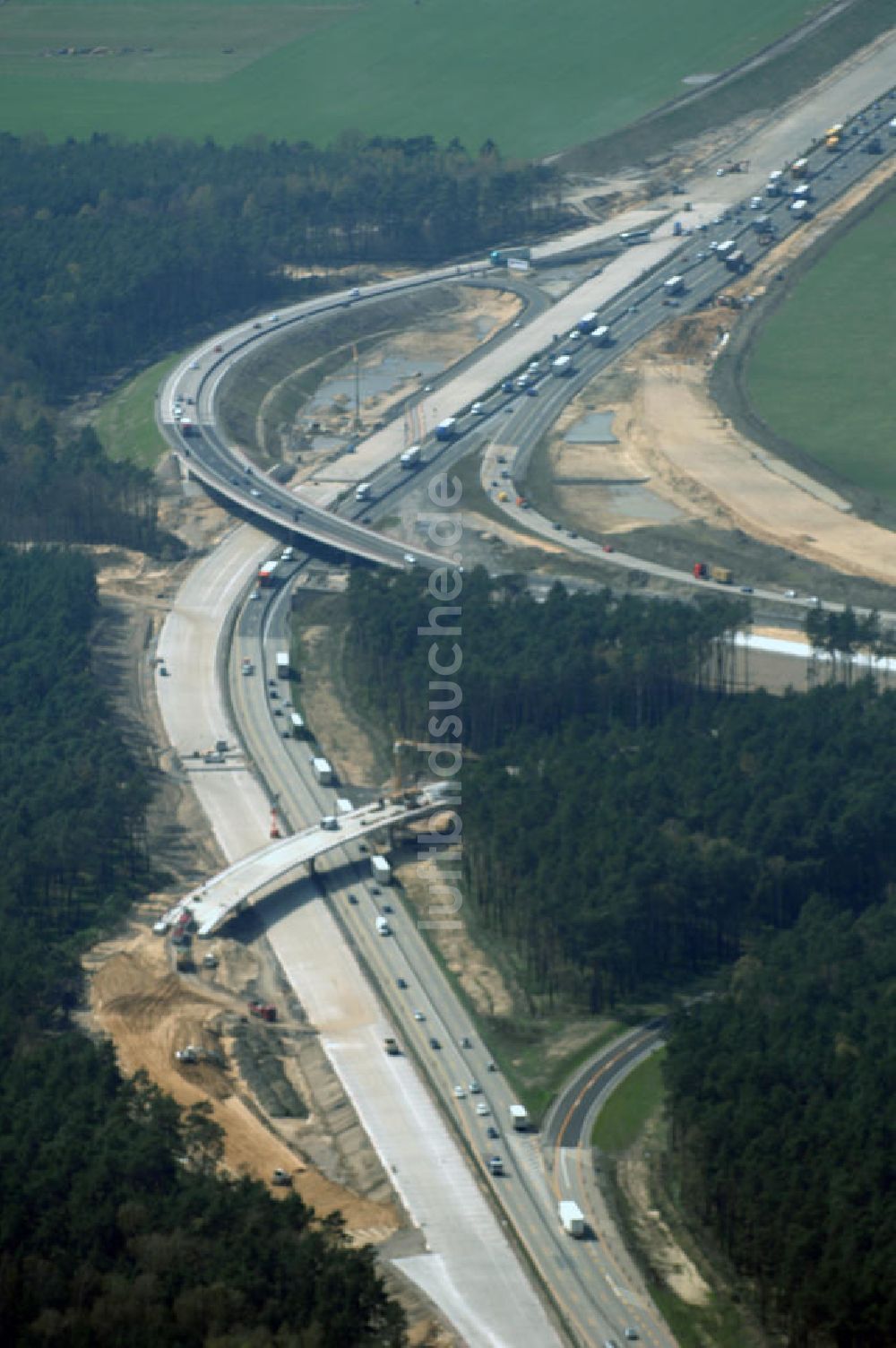 Luftaufnahme Nuthetal - Baustelle vom Um- und Ausbau des Autobahndreieck Nuthetal (A 10 und A 115)