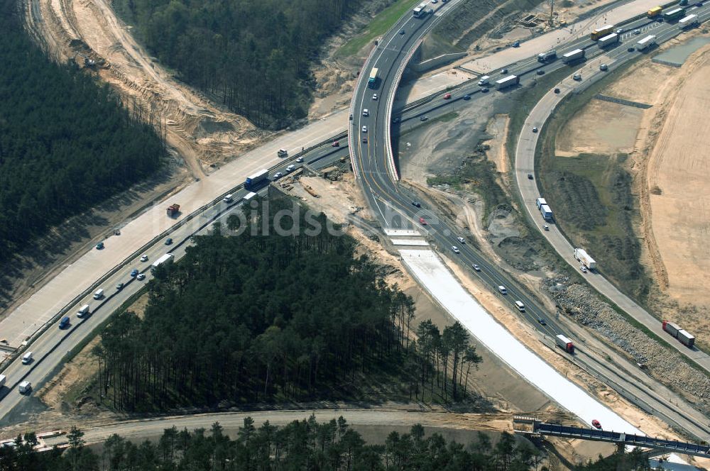 Luftbild Nuthetal - Baustelle vom Um- und Ausbau des Autobahndreieck Nuthetal (A 10 und A 115)