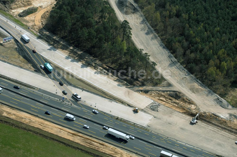 Nuthetal aus der Vogelperspektive: Baustelle vom Um- und Ausbau des Autobahndreieck Nuthetal (A 10 und A 115)