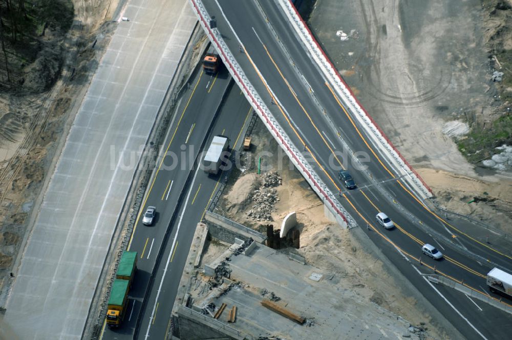 Nuthetal aus der Vogelperspektive: Baustelle vom Um- und Ausbau des Autobahndreieck Nuthetal (A 10 und A 115)