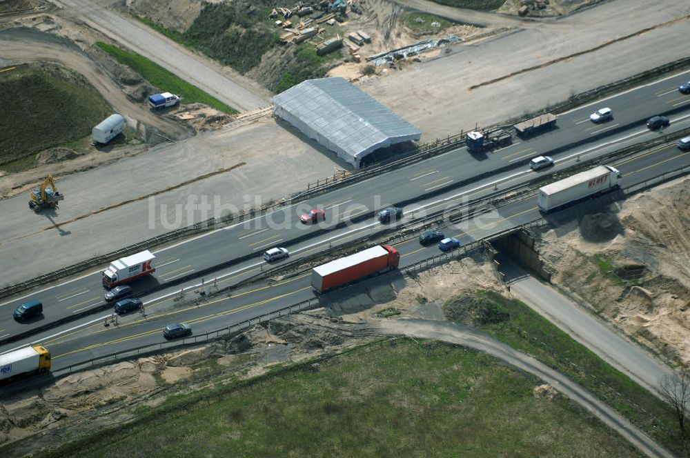 Nuthetal von oben - Baustelle vom Um- und Ausbau des Autobahndreieck Nuthetal (A 10 und A 115)