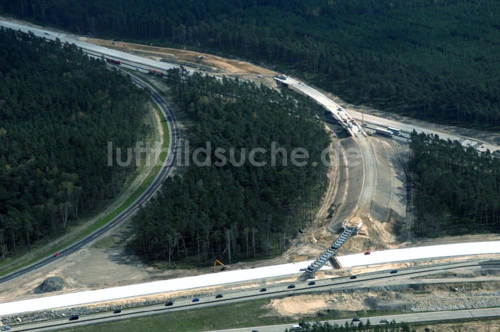 Luftaufnahme Nuthetal - Baustelle vom Um- und Ausbau des Autobahndreieck Nuthetal (A 10 und A 115)