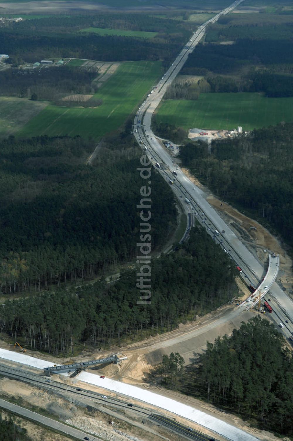 Nuthetal aus der Vogelperspektive: Baustelle vom Um- und Ausbau des Autobahndreieck Nuthetal (A 10 und A 115)