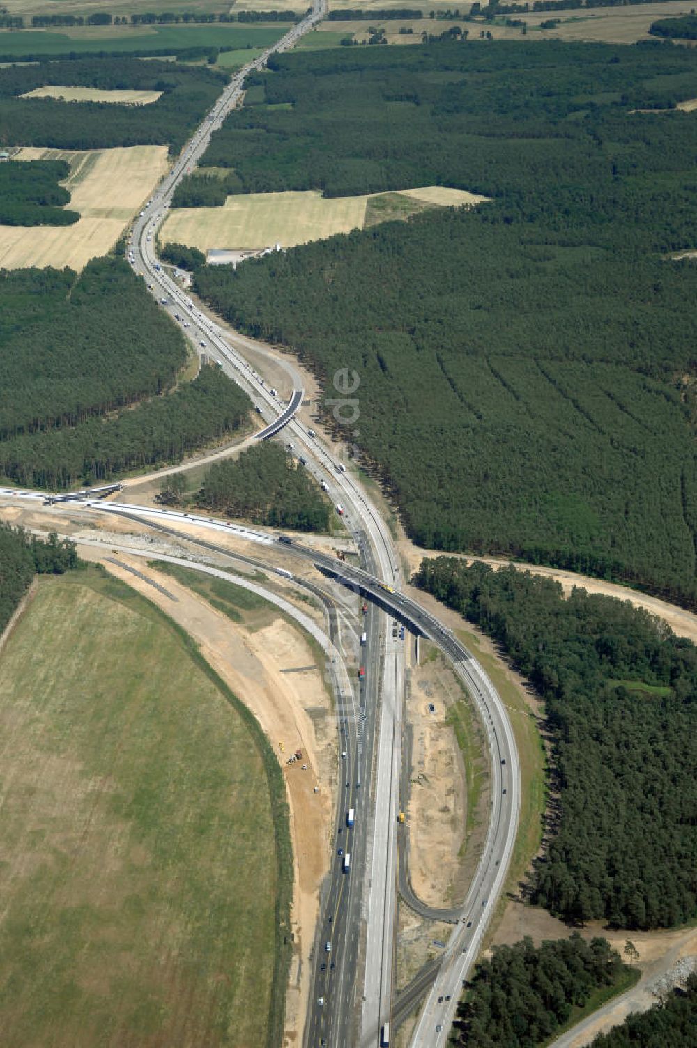 Nuthetal aus der Vogelperspektive: Baustelle vom Um- und Ausbau des Autobahndreieck Nuthetal (A 10 und A 115)