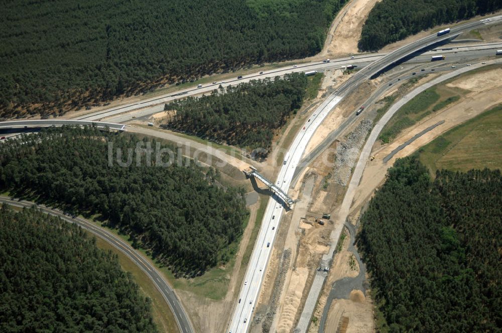 Luftaufnahme Nuthetal - Baustelle vom Um- und Ausbau des Autobahndreieck Nuthetal (A 10 und A 115)