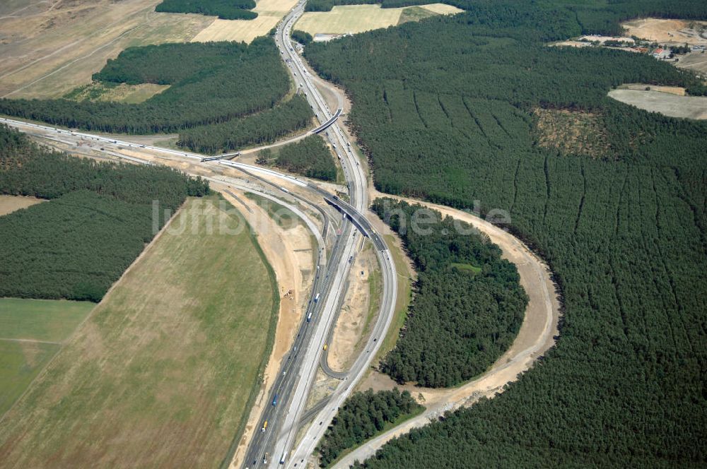 Nuthetal aus der Vogelperspektive: Baustelle vom Um- und Ausbau des Autobahndreieck Nuthetal (A 10 und A 115)