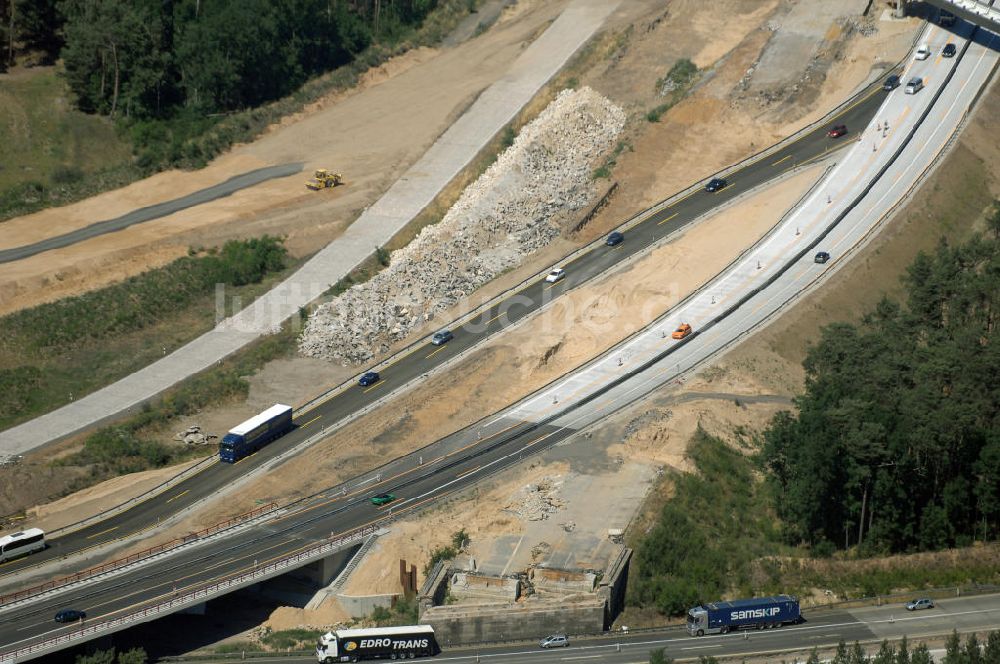 Luftaufnahme Nuthetal - Baustelle vom Um- und Ausbau des Autobahndreieck Nuthetal (A 10 und A 115)