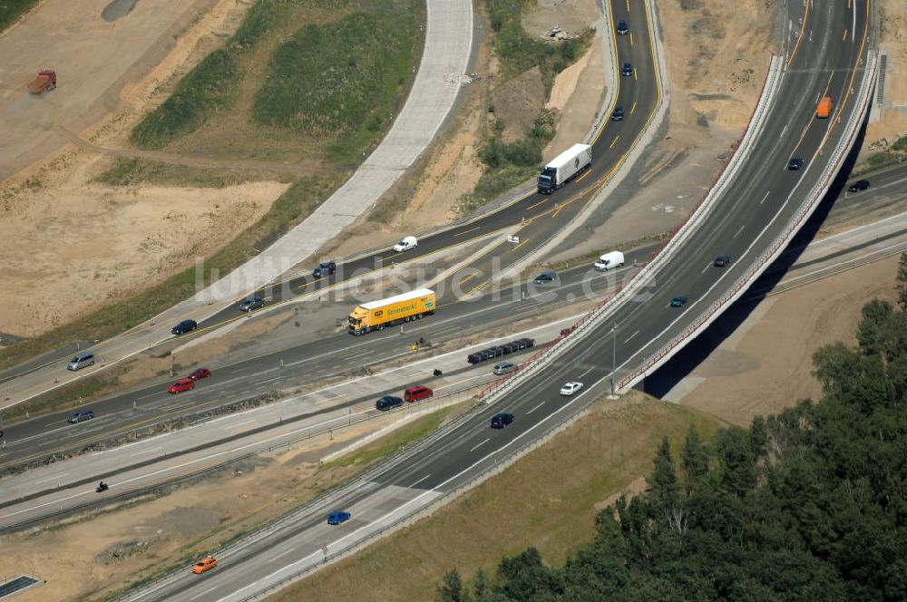 Luftaufnahme Nuthetal - Baustelle vom Um- und Ausbau des Autobahndreieck Nuthetal (A 10 und A 115)