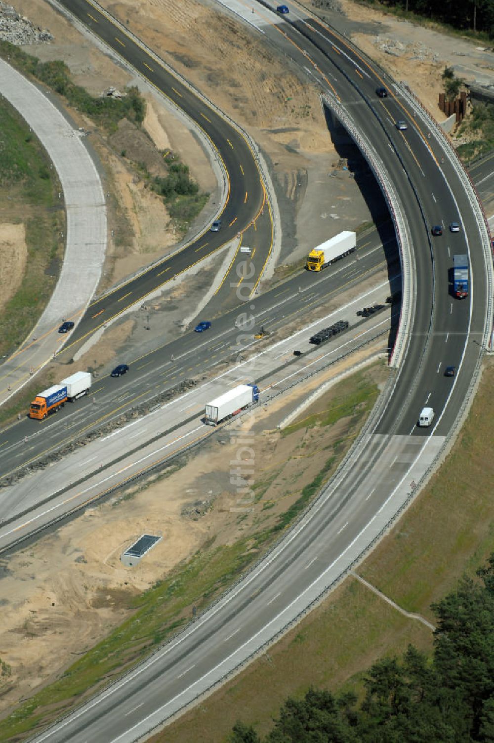 Nuthetal aus der Vogelperspektive: Baustelle vom Um- und Ausbau des Autobahndreieck Nuthetal (A 10 und A 115)