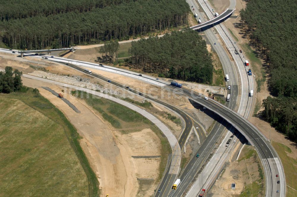 Luftaufnahme Nuthetal - Baustelle vom Um- und Ausbau des Autobahndreieck Nuthetal (A 10 und A 115)