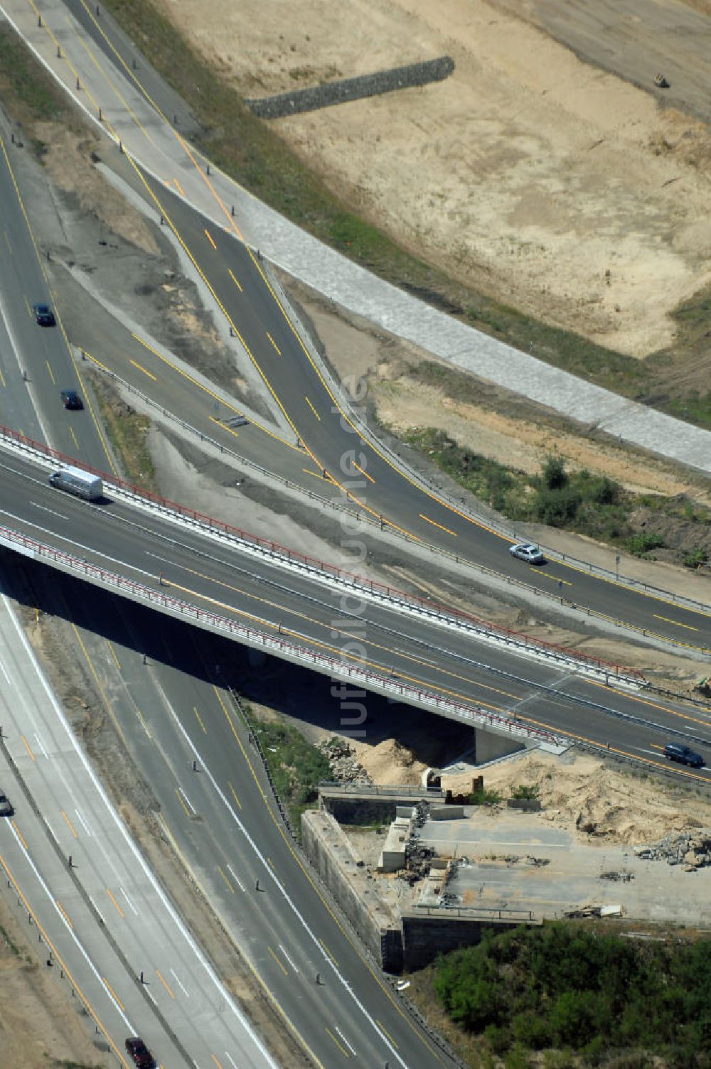 Nuthetal aus der Vogelperspektive: Baustelle vom Um- und Ausbau des Autobahndreieck Nuthetal (A 10 und A 115)