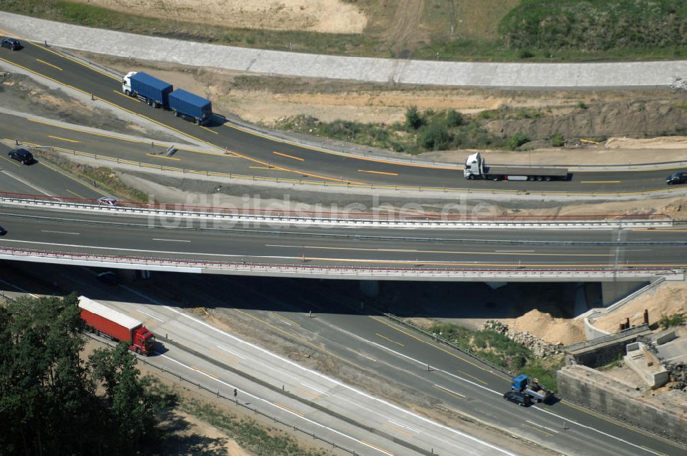 Luftaufnahme Nuthetal - Baustelle vom Um- und Ausbau des Autobahndreieck Nuthetal (A 10 und A 115)