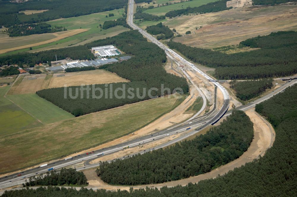 Nuthetal aus der Vogelperspektive: Baustelle vom Um- und Ausbau des Autobahndreieck Nuthetal (A 10 und A 115)