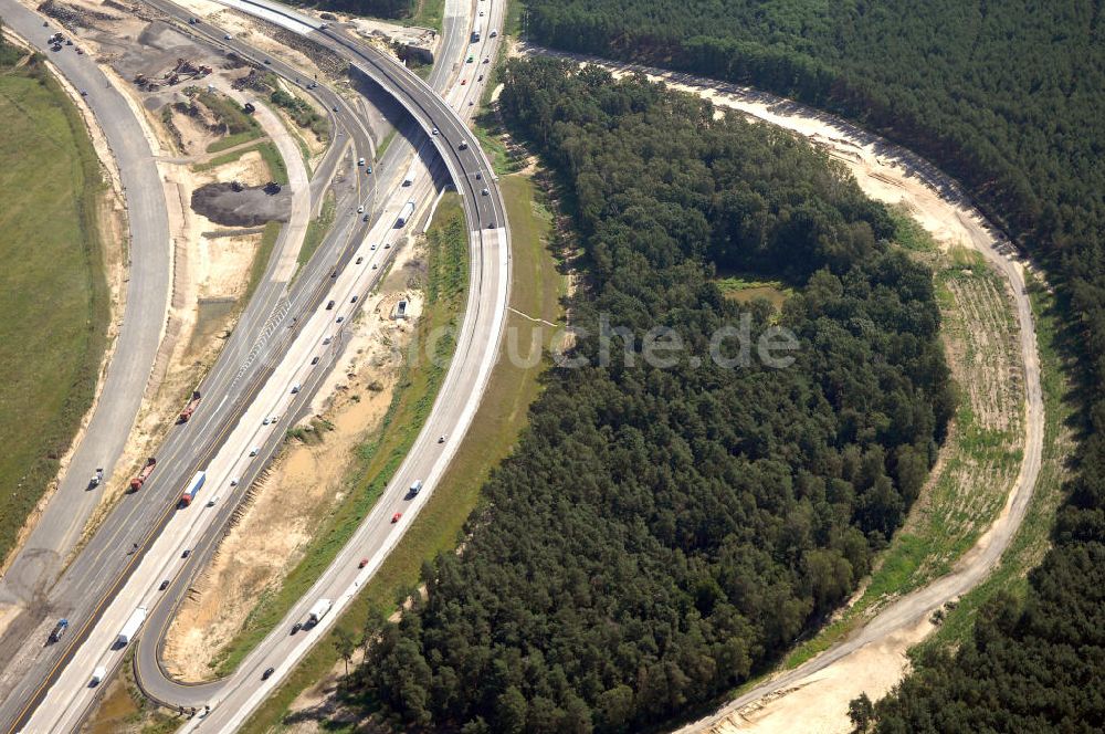 Berlin aus der Vogelperspektive: Baustelle vom Um- und Ausbau des Autobahndreieck Nuthetal (A 10 und A 115)