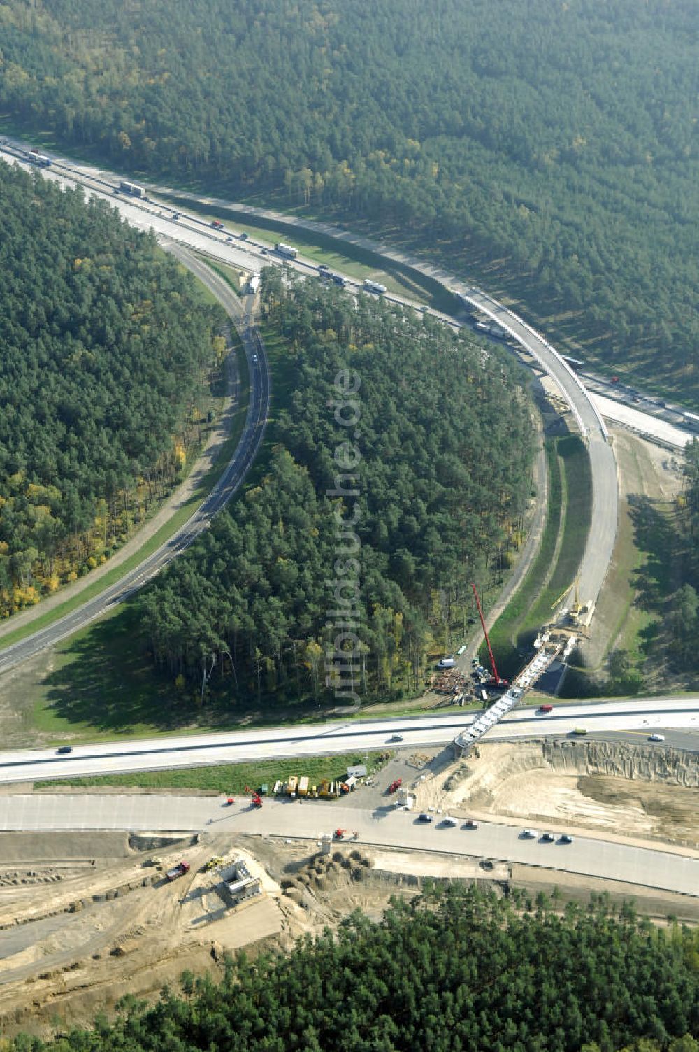 Luftaufnahme Nuthetal - Baustelle vom Um- und Ausbau des Autobahndreieck Nuthetal (A 10 und A 115)