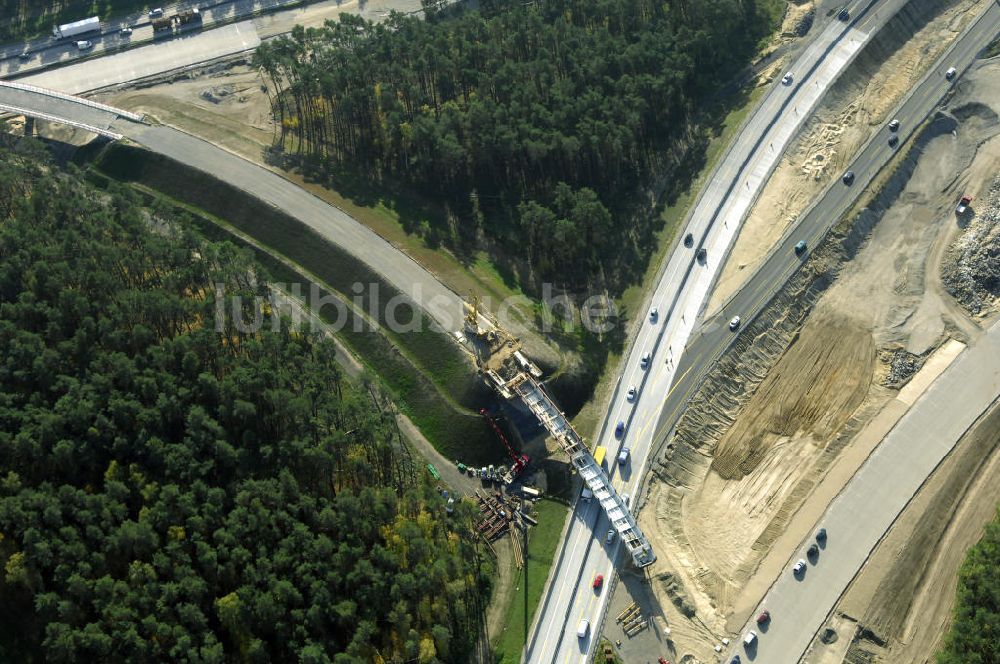 Nuthetal aus der Vogelperspektive: Baustelle vom Um- und Ausbau des Autobahndreieck Nuthetal (A 10 und A 115)