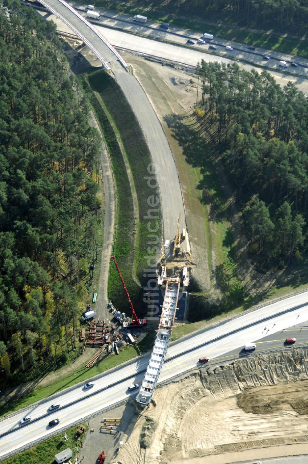 Luftbild Nuthetal - Baustelle vom Um- und Ausbau des Autobahndreieck Nuthetal (A 10 und A 115)