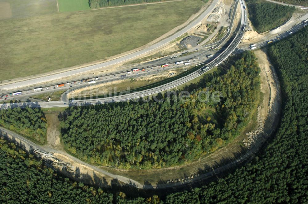 Luftbild Nuthetal - Baustelle vom Um- und Ausbau des Autobahndreieck Nuthetal (A 10 und A 115)