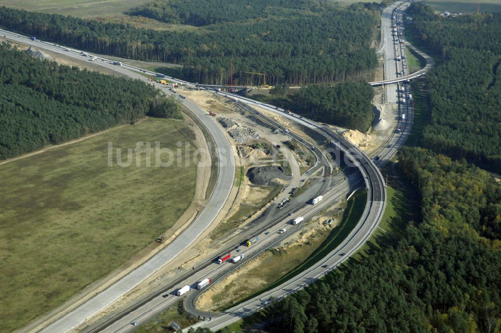 Luftaufnahme Nuthetal - Baustelle vom Um- und Ausbau des Autobahndreieck Nuthetal (A 10 und A 115)