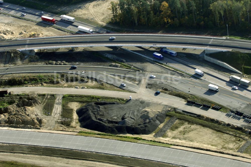 Nuthetal von oben - Baustelle vom Um- und Ausbau des Autobahndreieck Nuthetal (A 10 und A 115)