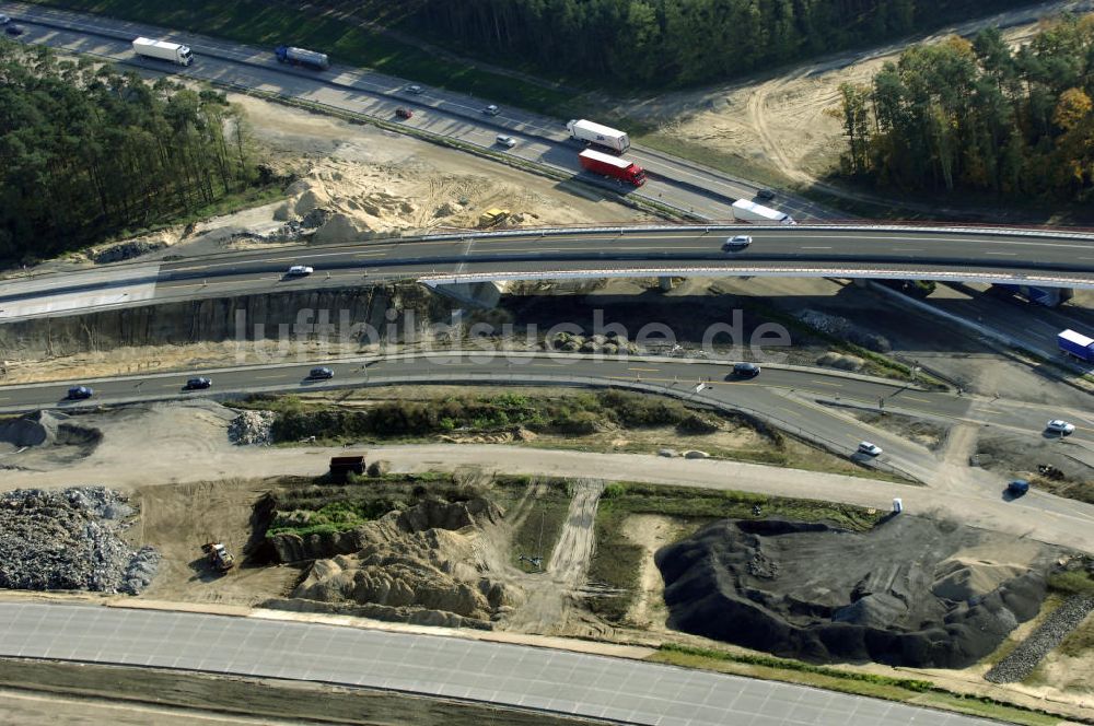 Nuthetal aus der Vogelperspektive: Baustelle vom Um- und Ausbau des Autobahndreieck Nuthetal (A 10 und A 115)