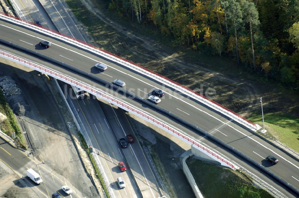 Nuthetal von oben - Baustelle vom Um- und Ausbau des Autobahndreieck Nuthetal (A 10 und A 115)