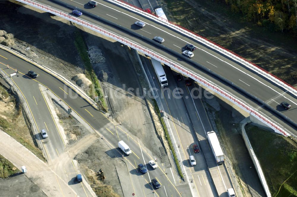 Nuthetal aus der Vogelperspektive: Baustelle vom Um- und Ausbau des Autobahndreieck Nuthetal (A 10 und A 115)