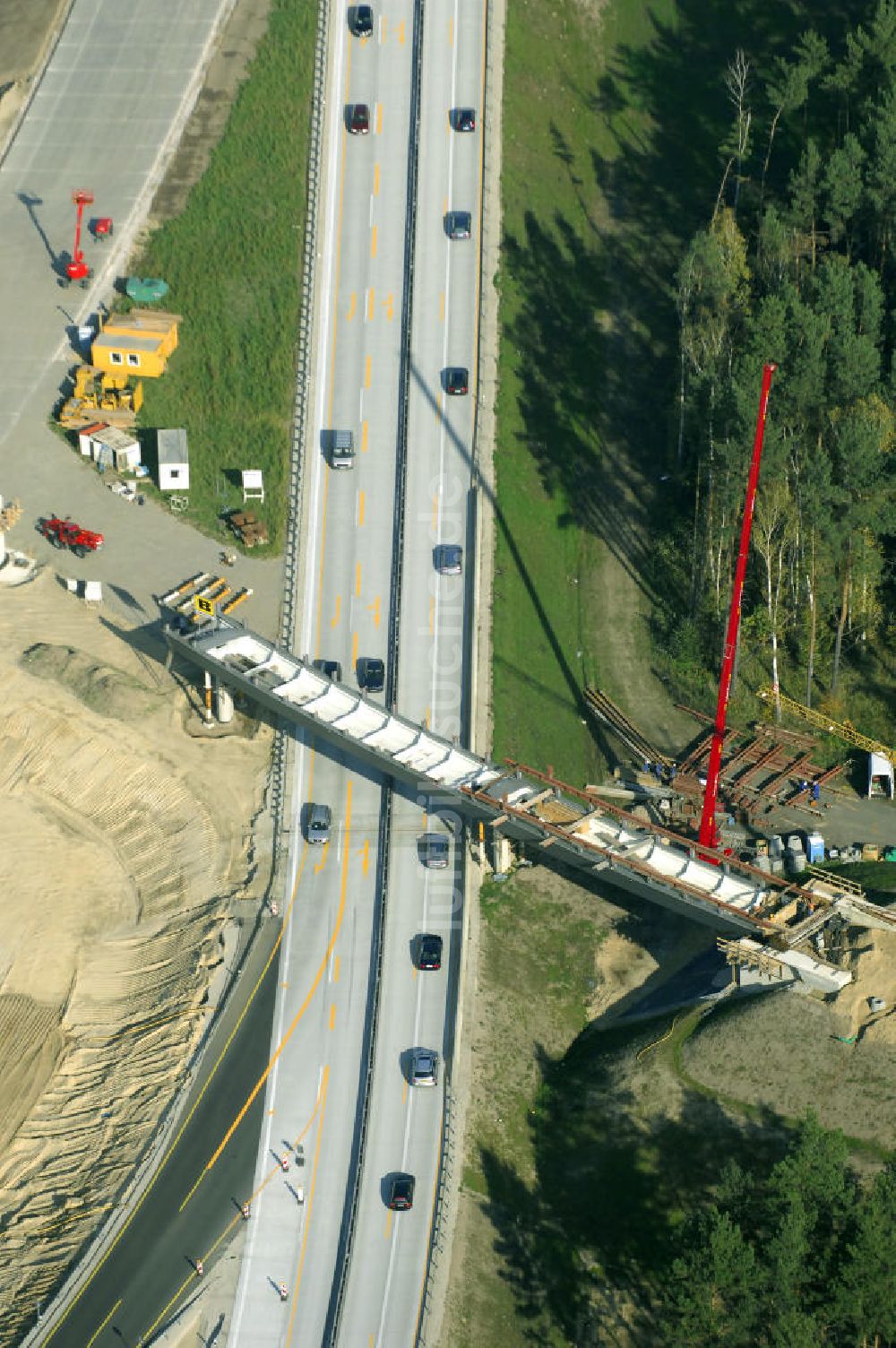 Luftaufnahme Nuthetal - Baustelle vom Um- und Ausbau des Autobahndreieck Nuthetal (A 10 und A 115)