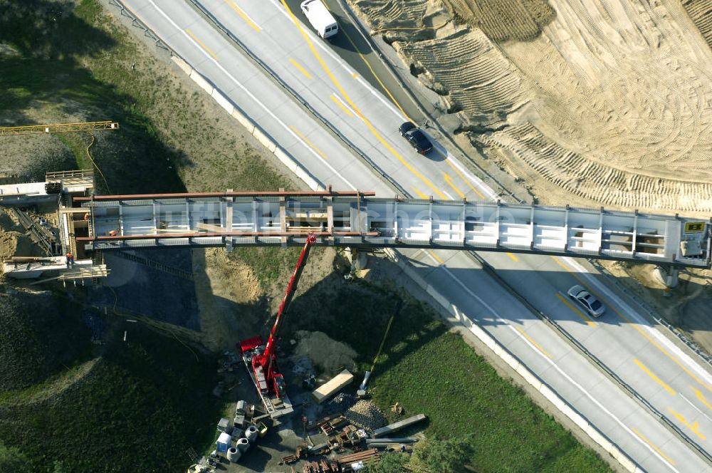 Luftaufnahme Nuthetal - Baustelle vom Um- und Ausbau des Autobahndreieck Nuthetal (A 10 und A 115)