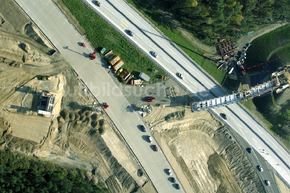 Nuthetal aus der Vogelperspektive: Baustelle vom Um- und Ausbau des Autobahndreieck Nuthetal (A 10 und A 115)