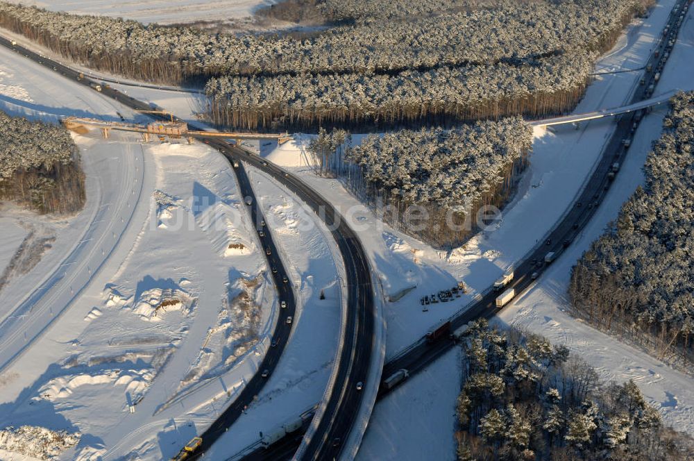 Nuthetal aus der Vogelperspektive: Baustelle vom Um- und Ausbau des Autobahndreieck Nuthetal (A 10