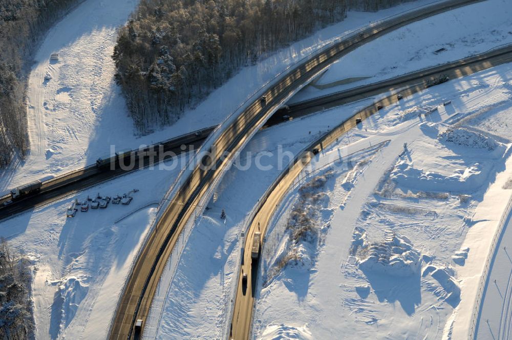 Nuthetal aus der Vogelperspektive: Baustelle vom Um- und Ausbau des Autobahndreieck Nuthetal (A 10