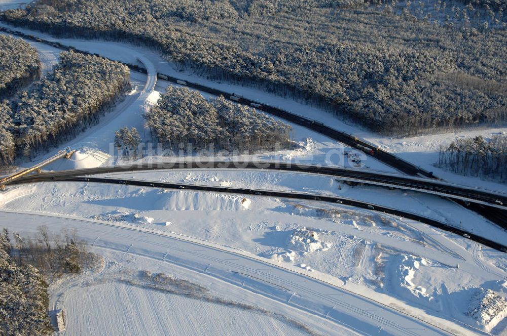 Luftbild Nuthetal - Baustelle vom Um- und Ausbau des Autobahndreieck Nuthetal (A 10