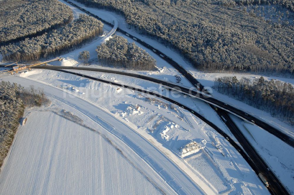 Luftaufnahme Nuthetal - Baustelle vom Um- und Ausbau des Autobahndreieck Nuthetal (A 10