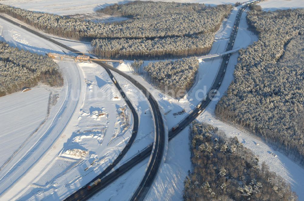 Nuthetal von oben - Baustelle vom Um- und Ausbau des Autobahndreieck Nuthetal (A 10