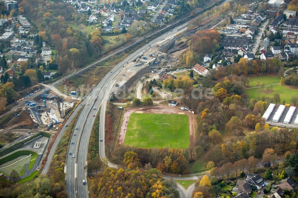 Bochum von oben - Baustelle Ausbau und Spur- Verbreiterung im Streckenverlauf Nordhausen-Ring in Bochum im Bundesland Nordrhein-Westfalen