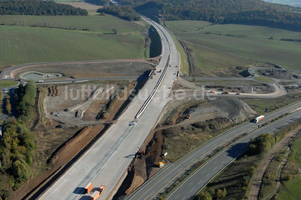 Eisenach von oben - Baustelle der Ausfahrt / Anschlussstelle Eisenach-West der A4