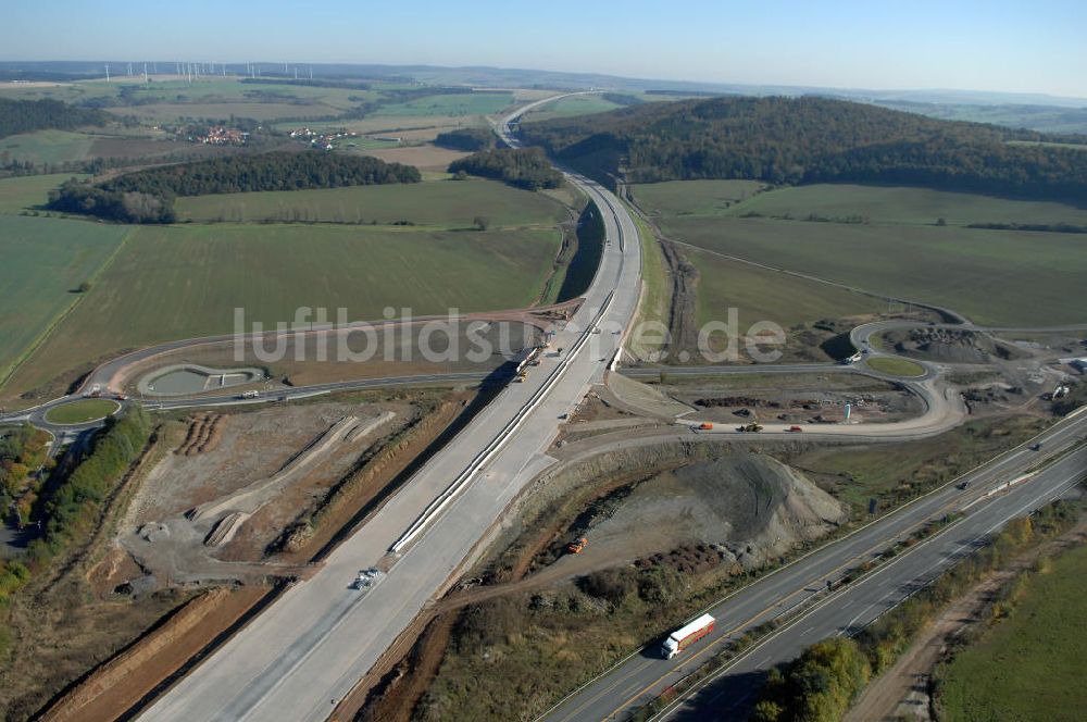 Eisenach aus der Vogelperspektive: Baustelle der Ausfahrt / Anschlussstelle Eisenach-West der A4