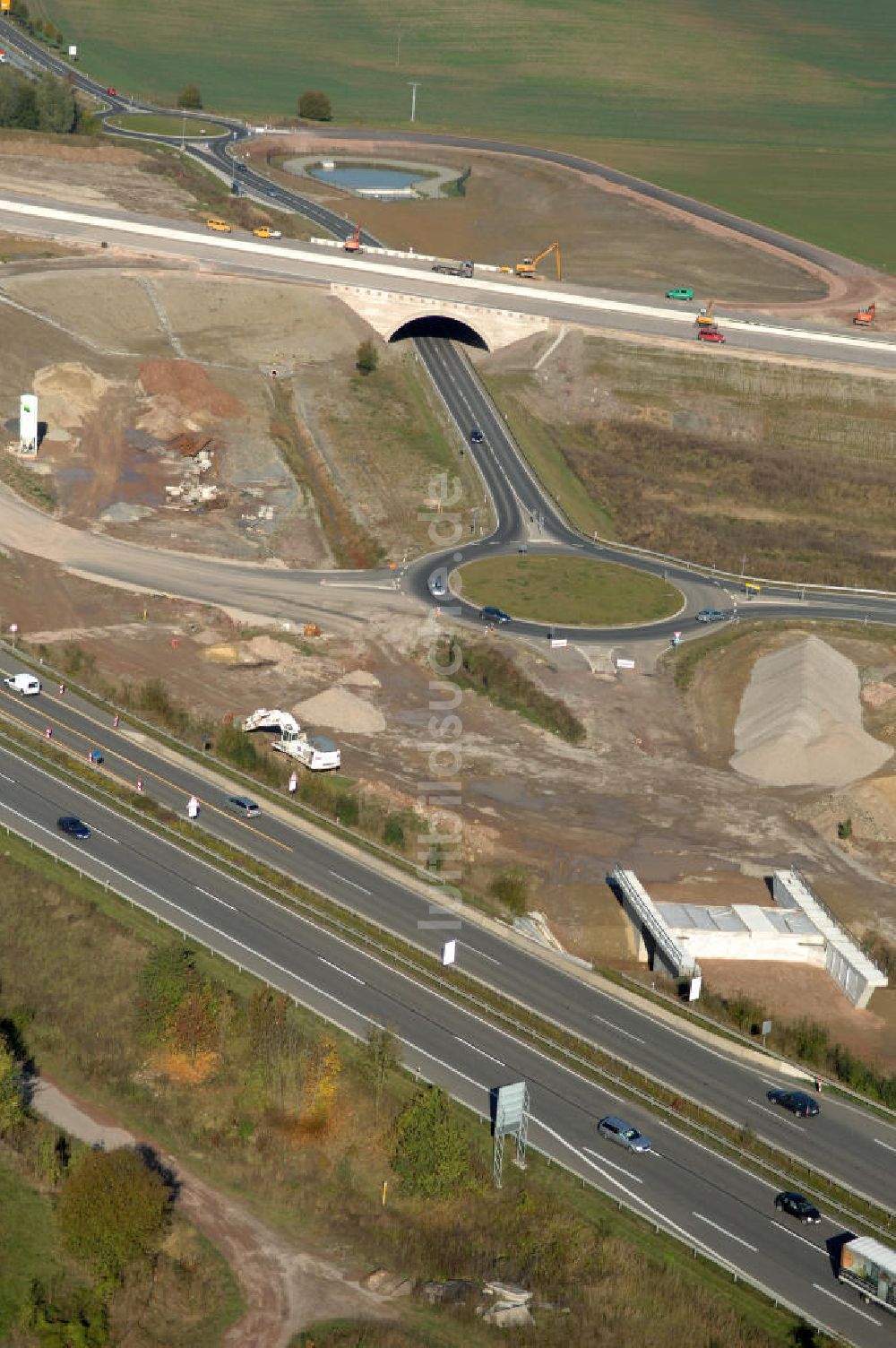 Luftbild Eisenach - Baustelle der Ausfahrt Eisenach-West der A4