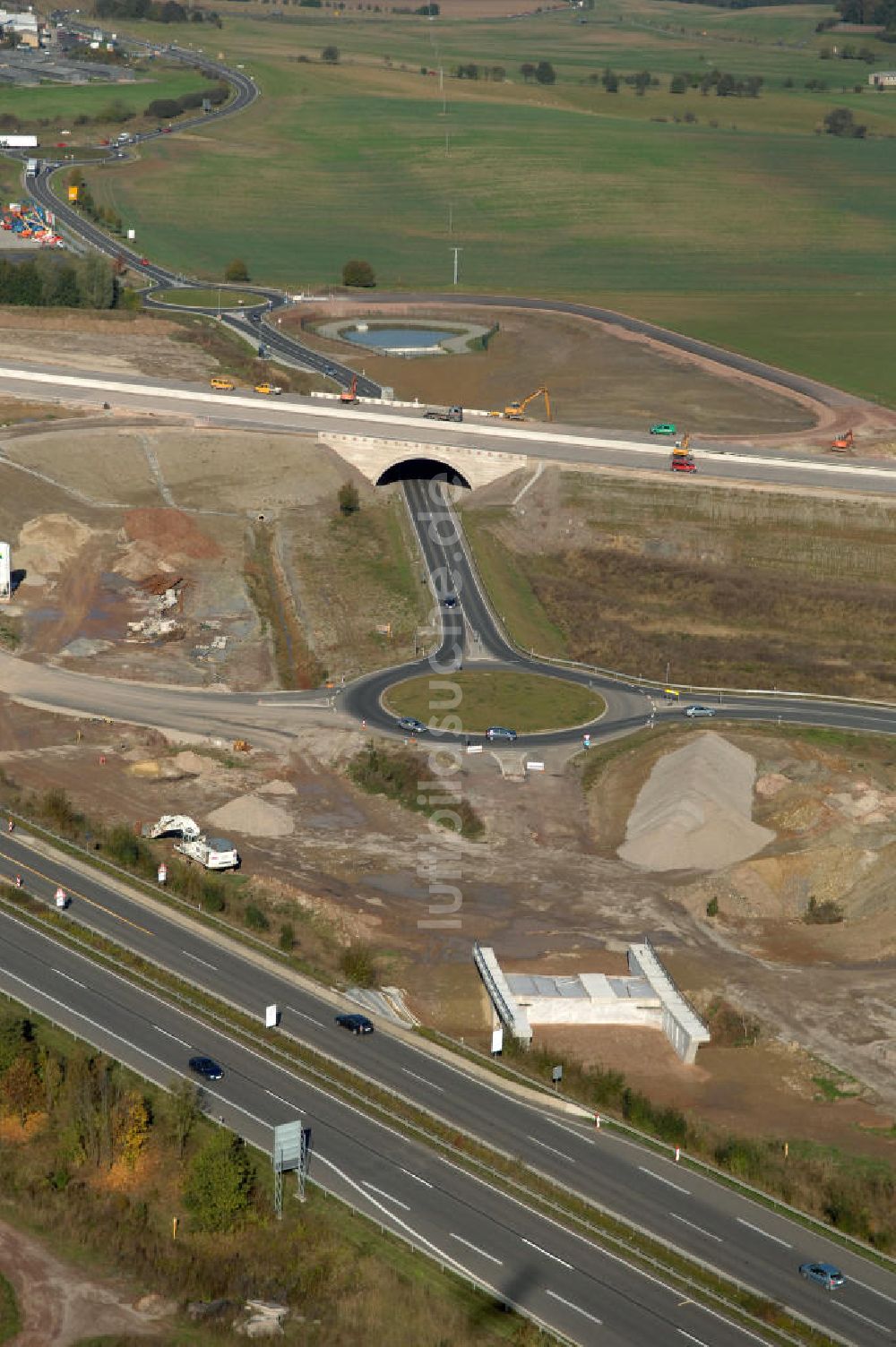 Luftaufnahme Eisenach - Baustelle der Ausfahrt Eisenach-West der A4