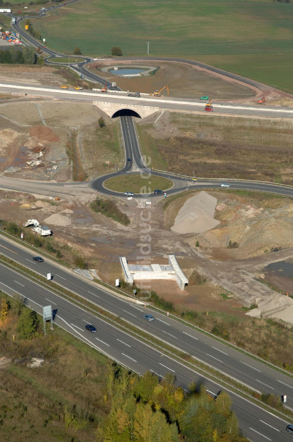 Eisenach von oben - Baustelle der Ausfahrt Eisenach-West der A4