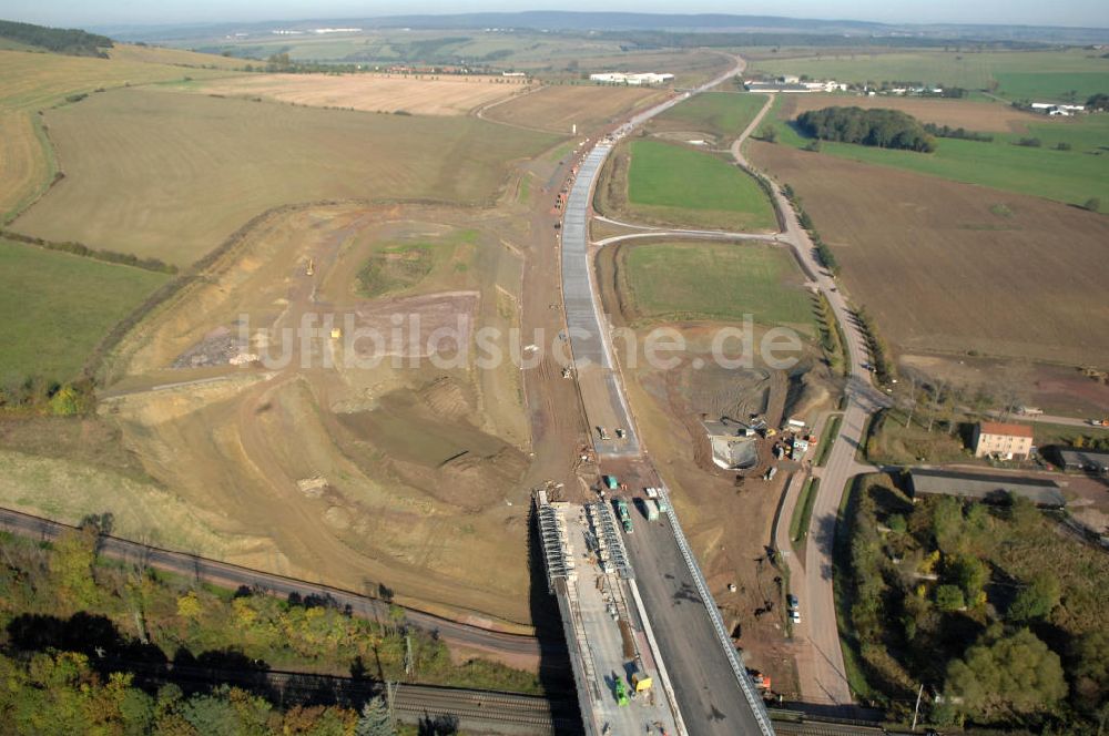 Sättelstädt von oben - Baustelle A4 Ausfahrt Sättelstädt