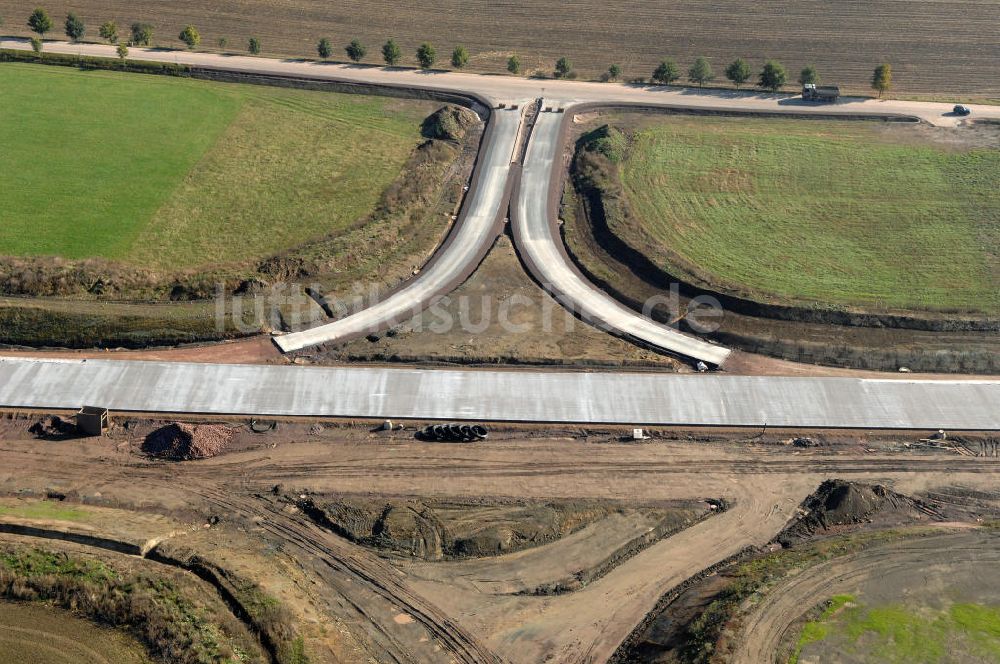 Sättelstädt aus der Vogelperspektive: Baustelle A4 Ausfahrt Sättelstädt