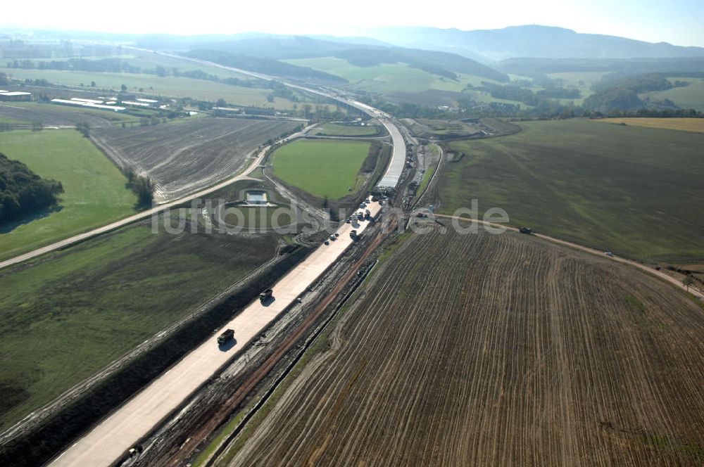 Sättelstädt aus der Vogelperspektive: Baustelle A4 Ausfahrt Sättelstädt